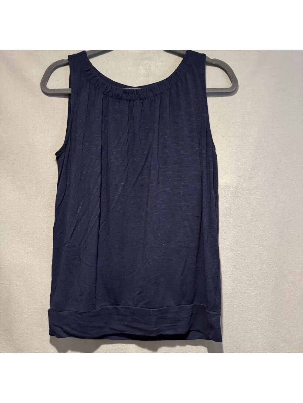 Ann Taylor Loft Outlet Gathered Neck Sleeveless Blouse Navy Small Banded Bottom